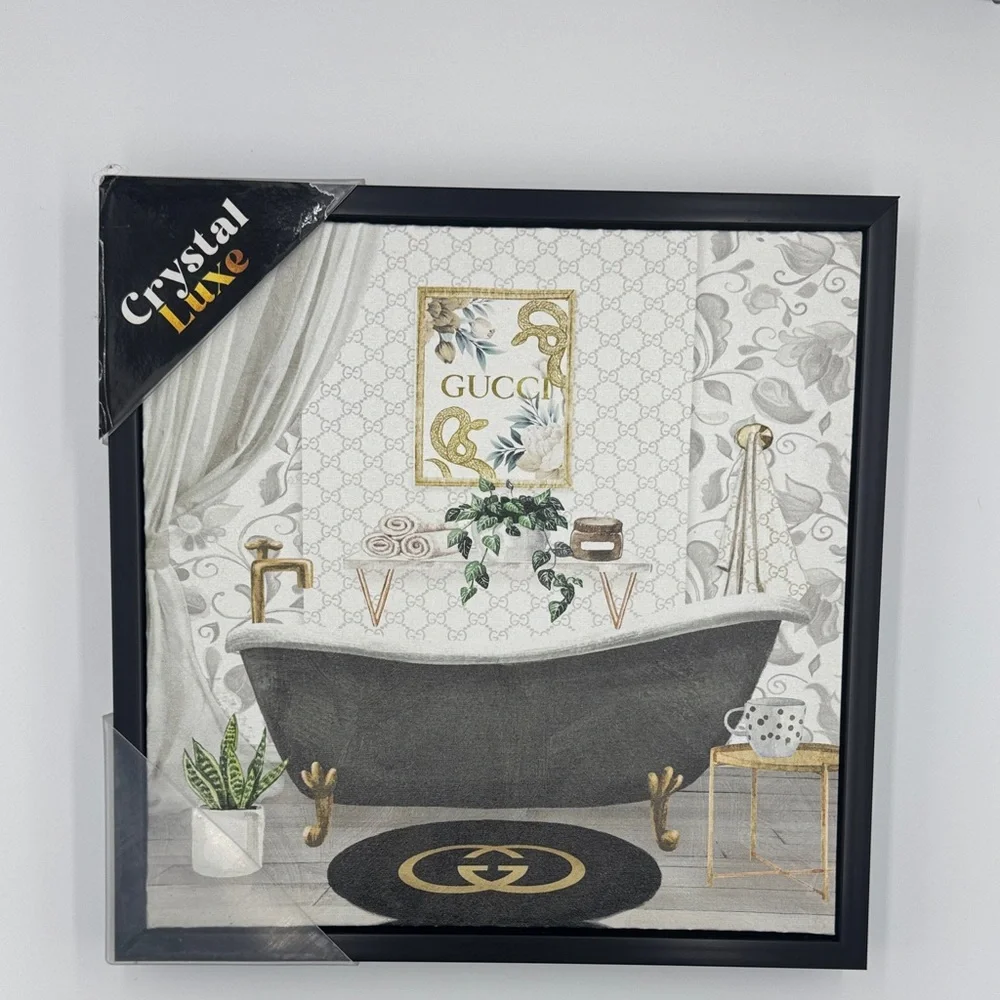 Luxurious Bathroom Art Set in Black and Gold Framed